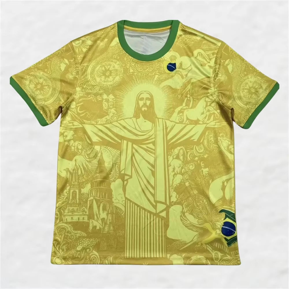 Summer Football Training Top Brazil Special Edition Jesus Black Grey Football Jersey Adult Children Outdoor Quick-Drying Tshirts