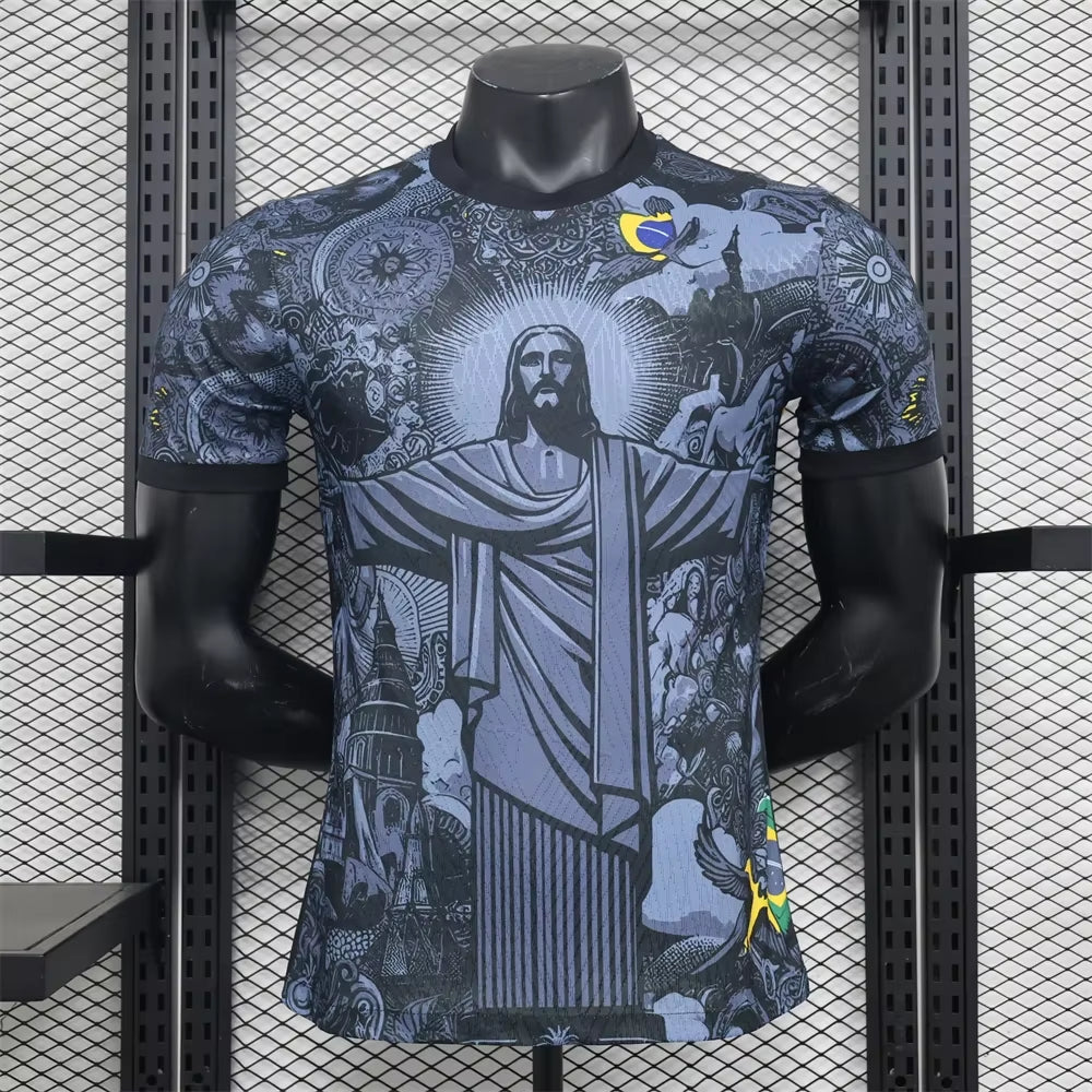 Summer Football Training Top Brazil Special Edition Jesus Black Grey Football Jersey Adult Children Outdoor Quick-Drying Tshirts
