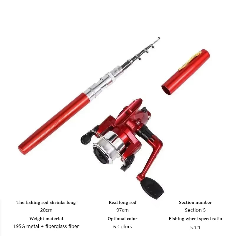 20Cm Portable Pocket Telescopic Mini Fishing Pole Pen Shape Folded Fishing Rod with Reel Wheel Portable Mini Fishing Rod